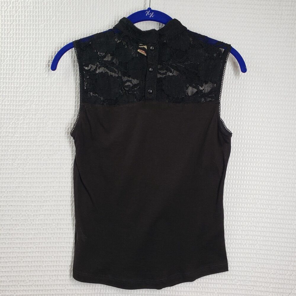 Vintage Beau Bois Sleeveless Top Womens Medium Black Mock Neck Y2K Lace Goth